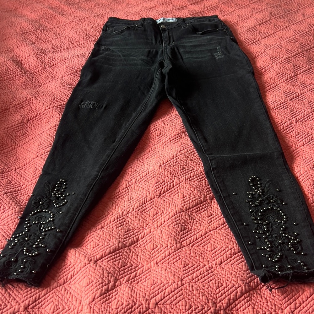 Velvet Denim Heart - Cropped Embellished Jeans